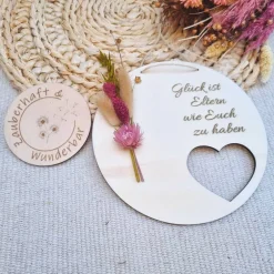 Best Geschenk für Eltern | personalisiertes Türschild | Türkranz Trockenblumen | Kleines Dankeschön Geschenk | Dankeschön Geschenke