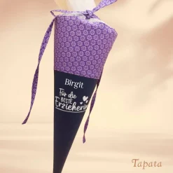 Danksagungskarten|Tapata Design Geschenk für Erzieher / Erzieherinnen - Kleine Schultüte personalisierbar Lila blau