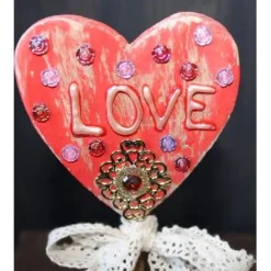 Sale Geschenk Valentinstag HEIRATE MICH abstrakt gestalteter Herzaufsteller aus Holz m. Acrylfarbe im Shabby-Stil gestaltet Valentinstagsgeschenke