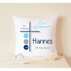 Geschenke|Die Farbkleckserei 123 Geschenk zur Kommunion, Kissen personalisiert Monogramm, Kommuniongeschenk, Geschenk zur Konfirmation
