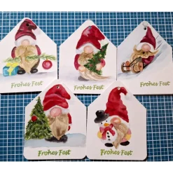 Discount Geschenkanhänger 5 Stück Wichtel zu Weihnachten handgemalt Geschenkeanhänger