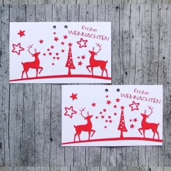Geschenkanhänger **HIRSCHrot2** 4er Set von Weihnachten Klappanhänger Anhänger Dekoration Hirsch Verzierung Geschenkeanhänger