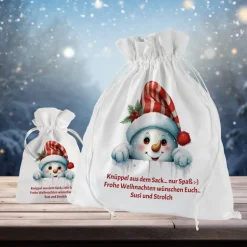 Clearance Geschenkbeutel mit Wunschtext Weihnachten Motiv Schneemann Säckchen & Beutel
