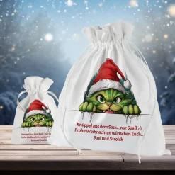Clearance Geschenkbeutel mit Wunschtext Weihnachten Motiv grüne Katze Säckchen & Beutel