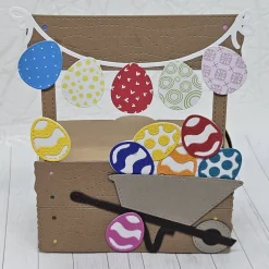 New Geschenkbox Oster-Wichtel | Handgefertigt | Schubkarre & bunte Eier | Box für Geld & Gutscheine | Abnehmbarer Anhänger Geschenkverpackungen
