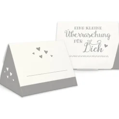 Tischdekoration|KuschelICH Geschenkbox zum Befüllen - Gastgeschenk - auch als Tischkarte nutzbar - grau-weiß