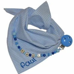 Hot Geschenkeset Halstuch Vichykaro Schnullerkette mit Namen - Personalisiertes Geschenk mit Dreieckstuch und Babyschnullerk Accessoires