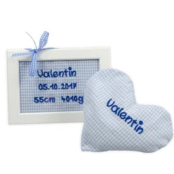 Outlet Geschenkeset  Türschild blau Rosa Grün Lila mit Namen - Personalisiertes Geschenk mit Rapskissen Herz und Bilderrahmen f Accessoires