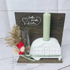 Sale Geschenkset Camper mit Reagenzglas - Geldgeschenk, dekoriert mit Trockenblumen, salbei Geschenkverpackungen