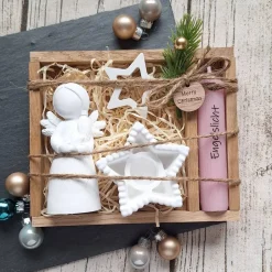 Best Geschenkset "Engelslicht" in einer Holzbox ~ Stabkerze mit Kerzenständer ~ Deko Engel Weihnachtsgeschenke