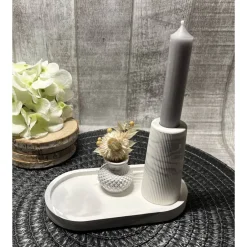 Discount Geschenkset Geburtstag weiß-grau Dekoration Wohndeko Kerzenhalter Vase mit Trockenblumen Dekotablett Geschenk Handmade Geschenke
