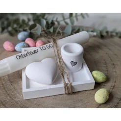 Ostergeschenke|kunterbunte Stoffkiste Geschenkset Ostern, Geschenkset, Schale mit Kerzenständer, Kerze und Herz, Ostern, Raysin, Ostergeschenk