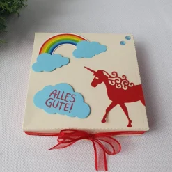 Clearance Geschenkverpackung Pizzabox Einhorn zum Geburtstag, Kommunion, Konfirmation - Mädchengeschenk Geldgeschenke
