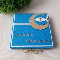Geldgeschenke|CreativAnita Geschenkverpackung Pizzabox Türkis zur Kommunion, Konfirmation, Firmung, Taufe
