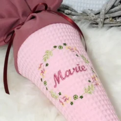Best Geschwistertüte & Schultüte personalisiert – Rosa Zuckertüte mit Blumenkranz & Name bestickt Kinder Schultüten