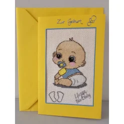 Glückwunschkarten|Handmade by Svetlana Gestickte Grußkarte "Zur Geburt", Klappkarte, Handarbeit