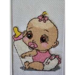 Discount Gestickte Grußkarte "Zur Geburt", Klappkarte, Handarbeit Glückwunschkarten