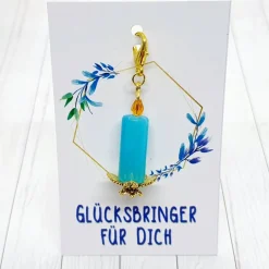 Sale Glücksbringer Frühlingslicht Kerze goldfarben/türkis – einzigartiger Kerzenanhänger als Geschenk Geschenke