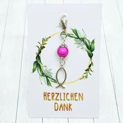 Hot Glücksbringer Ichtys Fisch silberfarben/pink – Gastgeschenk Kommunion, Konfirmation, Firmung Geschenke