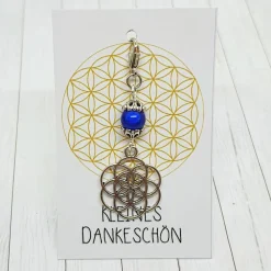 Outlet Glücksbringer Same des Lebens Anhänger silberfarben & dunkelblau – spiritueller Schmuck mit Karabiner Geschenke