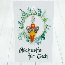 Best Glücksbringer Schmetterlingselfe silberfarben orange – Zauberhafter Anhänger mit Karabiner Geschenke