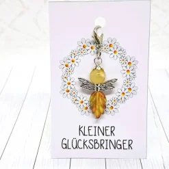 Sale Glücksbringer Waldelfe silberfarben gelb – handgefertigter Elfen-Anhänger als Unikat Geschenke