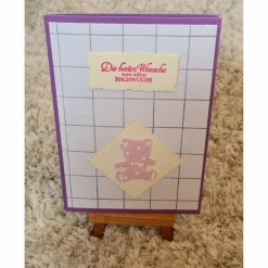 New Glückwunschkarte " Die besten Wünsche zum süßen Nachwuchs " süßer Teddy - Rosa Glückwunschkarten