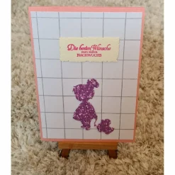 New Glückwunschkarte " Die besten Wünsche zum süßen Nachwuchs " Mädchen mit Ente - Rosa Glückwunschkarten