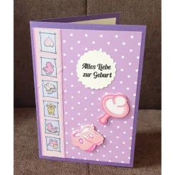 Outlet Glückwunschkarte " Geburt " Alles liebe zur Geburt , Schnuller , Babyschuhe Glückwunschkarten