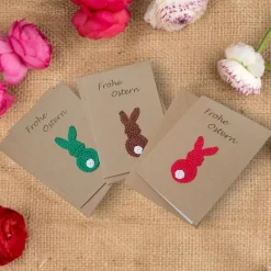 Discount Glückwunschkarte mit Hase mit persönlichem Text - Handgemachte Osterkarte für Kinder, Karte mit Hasen Aufnäher Osterkarten