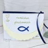 Clearance Glückwunschkarte Weiß-Creme Holzfisch blau-gold zur Kommunion Glückwunschkarten