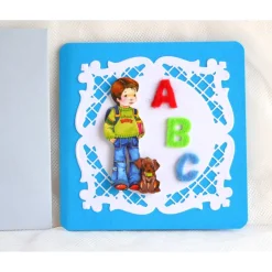 Glückwunschkarten|Geschenke und Keramik Glückwunschkarte zum Schulanfang blau-hellblau, Junge mit Filzbuchstaben ABC (9)