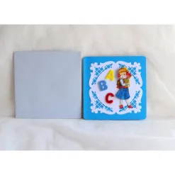 New Glückwunschkarte zum Schulanfang blau-hellblau, Mädchen mit Filzbuchstaben ABC (8) Kinder Glückwunschkarten