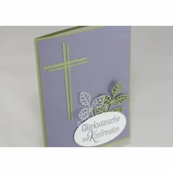 Glückwunschkarten|Kreativchaos Glückwunschkarte zur Konfirmation mit Kreuz und Blättern