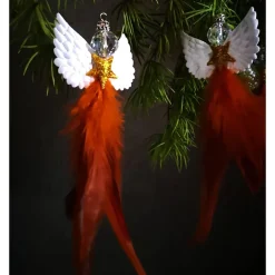 Discount Glitzernder Federengel handgemacht – Unikat Weihnachtsdeko mit Glasperle, schwebend Weihnachtsdeko