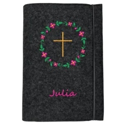 Sale Gotteslobhülle Blumenkranz Kreuz Name personalisierbar. Filz Gotteslobhülle