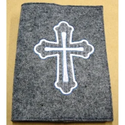Gotteslobhülle|Modeatelier-Hildegard Gotteslobhülle Einband graumeliert Filz 3mm weiß Kreuz weiss Kommunion mit Name Datum Hülle Einschlag Umschlag bestickt