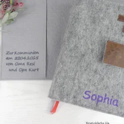 Best Gotteslobhülle Filz grau mit Kork, personalisiert – Bibelhülle & Gesangbuchhülle als Geschenk zur Kommunion, Konfirmation, Firmung Gastgeschenke