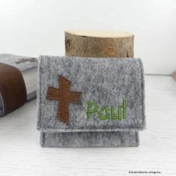 Best Gotteslobhülle Filz grau personalisiert – Bibelhülle mit Kork, Geschenk zur Konfirmation & Erstkommunion Gastgeschenke