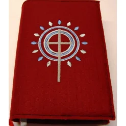 Clearance Gotteslobhülle handgefertigt Filz 3mm dunkelrot Kreuz Kreise Strahlen blau graupersonalisierbar Name und Datum bestickt Gotteslobhülle