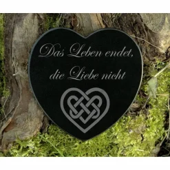 Sale Grabdekoration Herz Marmor mit keltischem Herz - Trauerspruch Gravur Das Leben endet, die Liebe nicht - Gedenkstein Grab Gedenksteine