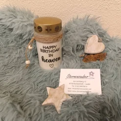 Trauerkerzen|Sternenzauber Grabkerze - Happy Birthday in heaven