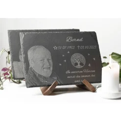 Clearance Grabstein & Gedenktafel aus Schiefer (30x20cm) mit persönlicher Wunschgravur – Fotogravur & Grabschmuck individuell Gedenksteine