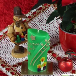Best grüne Weihnachtskerze mit Kerzen und Sternen - ovale Formenkerze mit Bogenmotiv, verziert Kerzen & Beleuchtung
