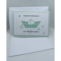 New Grußkarte "zur Konfirmation", Schiff, türkisfarben, versch. Varianten Glückwunschkarten