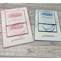 Glückwunschkarten|Frau Yakusas KreativChaos Grußkarten / Glückwunschkarten zur Kommunion, Fische zum Fest in rosa o. blau, Segensfeste, festlicher Anlass