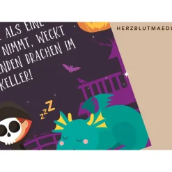 Accessoires|Herzblutmaedl Gruselige Halloween Haus Deko - Türschild mit Skelett Motiv als Print in DIN A4 | Einzigartige Halloween Dekoration | Ki
