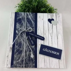 Sale Gästebuch BLAU-SILBER HOLZ Hochzeit -personalisiert- Hochzeitsgästebuch