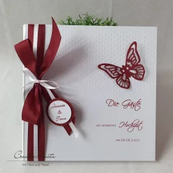 Sale Gästebuch Butterfly-Schmetterlinge in Weiß-Bordeaux Hochzeitsgästebuch