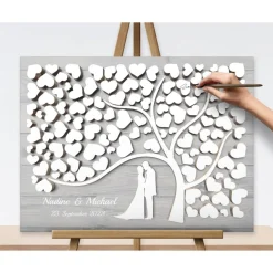 Hochzeitsgästebuch|CristalPainting Gästebuch Hochzeit & Hochzeitsbaum auf Leinwand – Individuelles Hochzeitsgästebuch in Braun, Grau & Beige